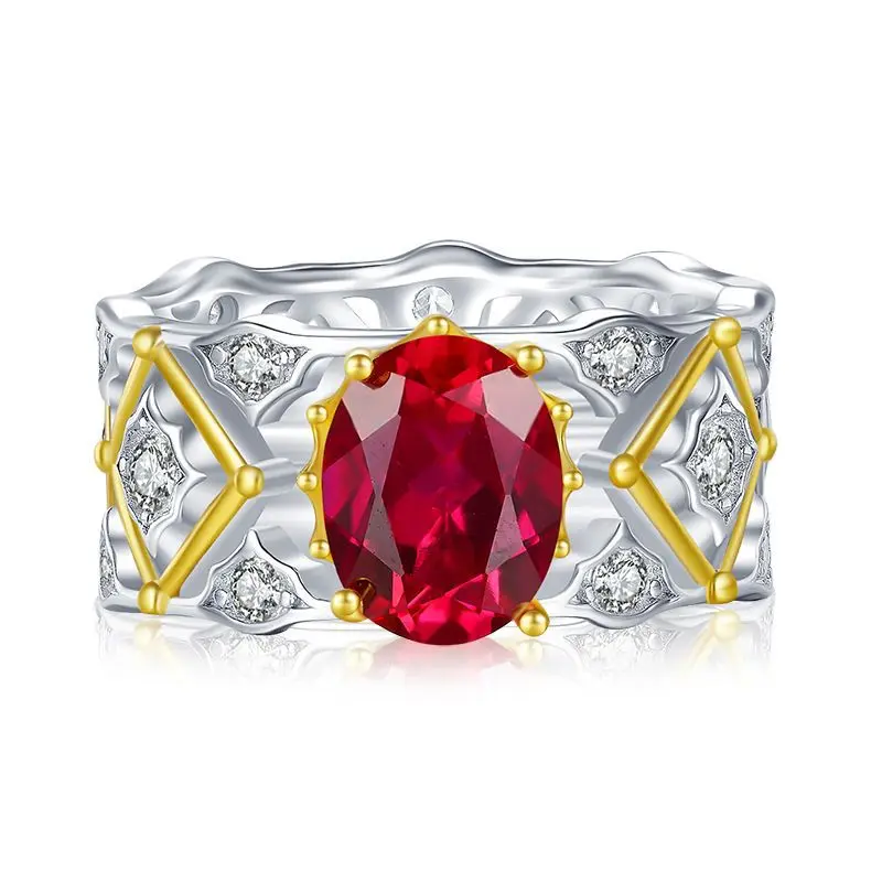 

2023 New European, American, and Italian Craft Palace Retro 7 * 9mm Pigeon Blood Red Ring Versatile