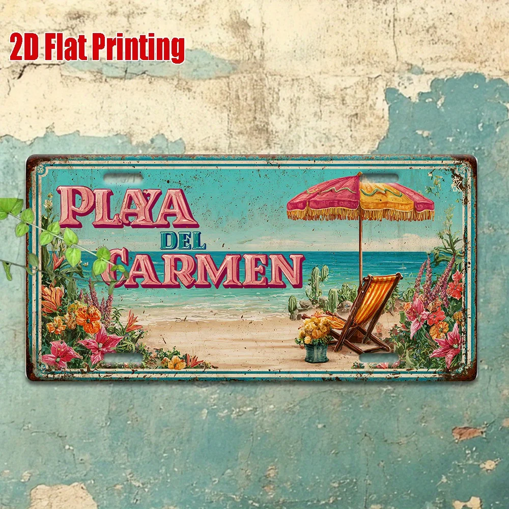 2D 플랫, 1개, 빈티지 금속 사인, 장, 야외 벽 예술(11.8인치 * 5.9인치), PLAYA DEL CARMEN 알루미늄 사인 포함