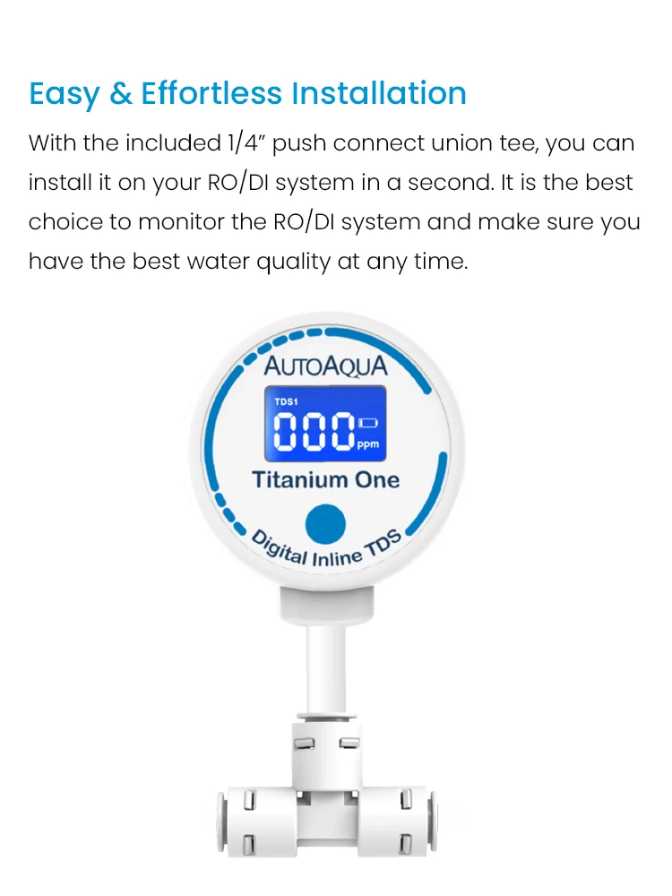 AUTOAQUA Titanium One TDS-100 Digital Inline TDS Meter Aquarium Test Monitor Qualify Pure Water