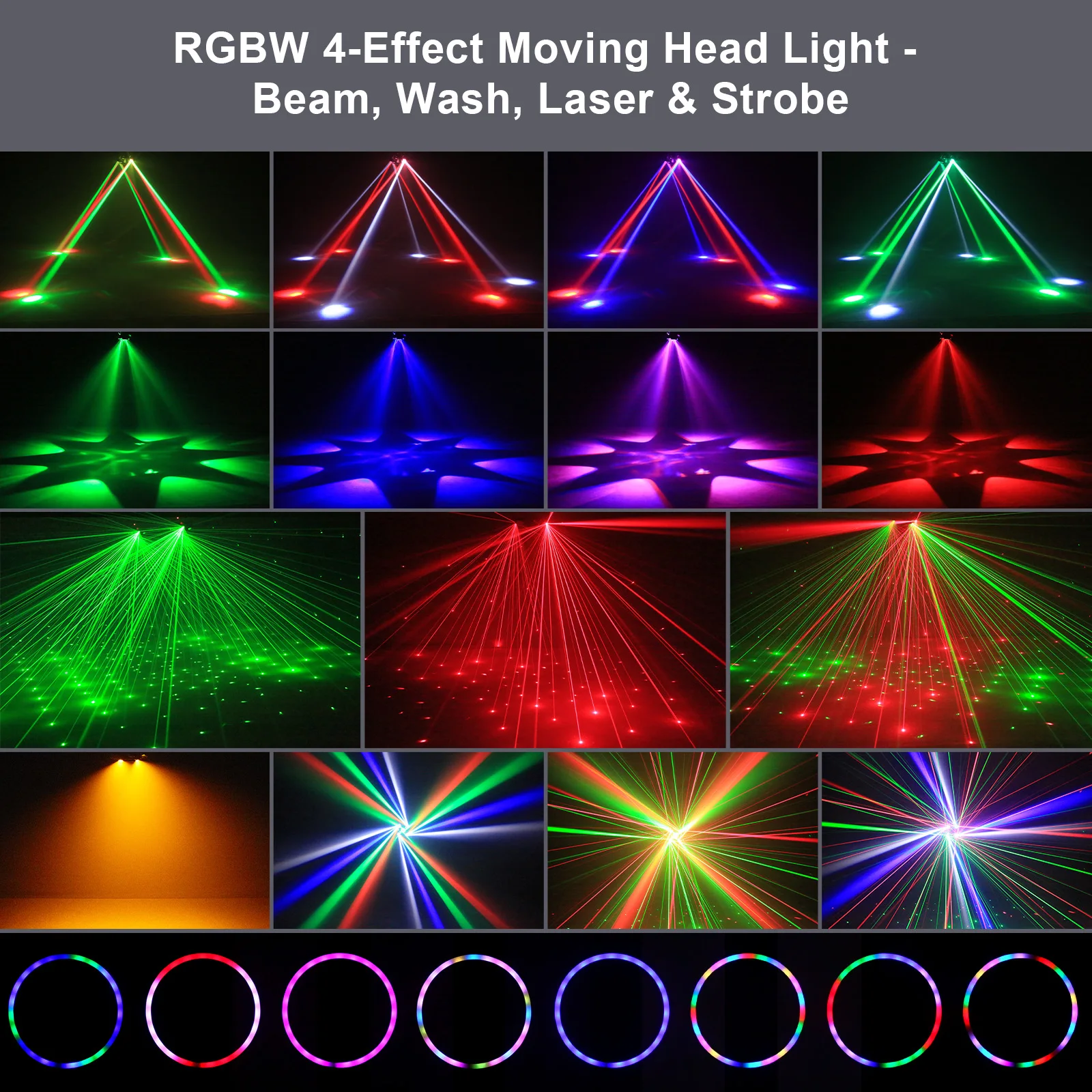 120W 4in1 RGBW Moving Head Light Laser Light Remote Control Stage Lighting for DJ Disco Party Concert Theater