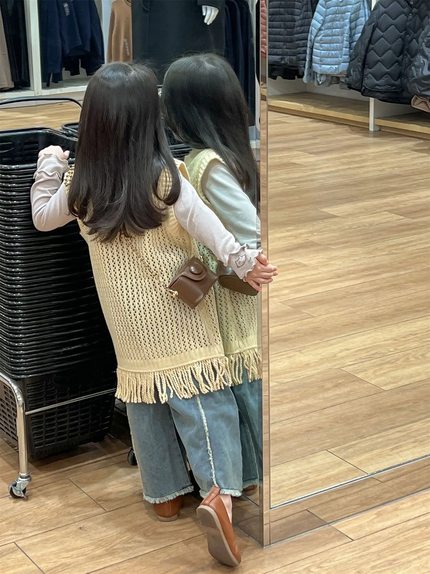 Spring New Korean Style Children Fashion Girl Knitted Vest Skirt Little Girl Knitted Hollow Sweater Vest