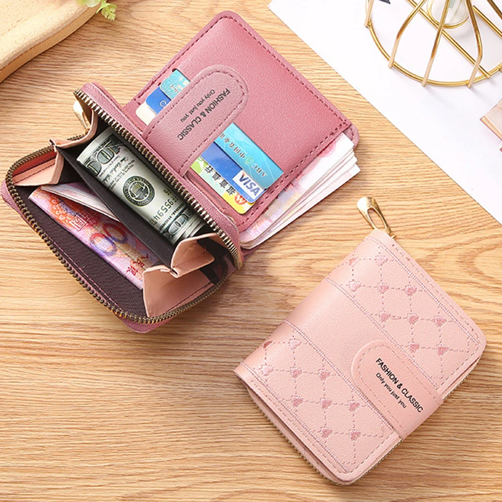 

Women Fashion Short Wallet Versatile Heart Clutch Female Bag Large Capacity Zipper Buckle Coin Purse Multicolor 2022 New