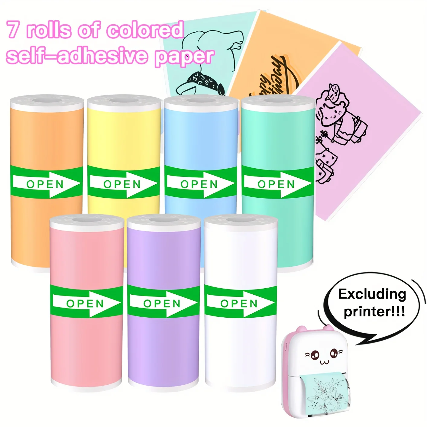 7/14 Roll Portable Mini Printing Paper, Color Adhesive Paper, Self-Adhesive Printing Paper, Printer Label Stickers，57*25mm