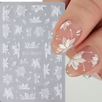 3D White Flower Nail Art Stickers Cute Floral Adhesive Sliders Acrylic Decoration Decals DIY Nail Charms Adhesive Accessories 1