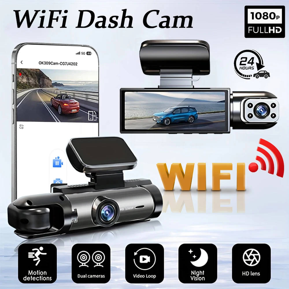 1080P WIFI Dual Camera Dash Cam For Cars Front And Inside Car Camera With IR
