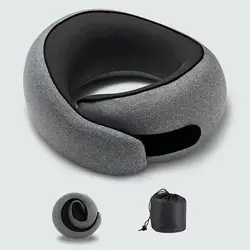 Ergonomic Memory Foam Travel Neck Pillow with 360° Support & Portable Storage Bag (Dark Gray)