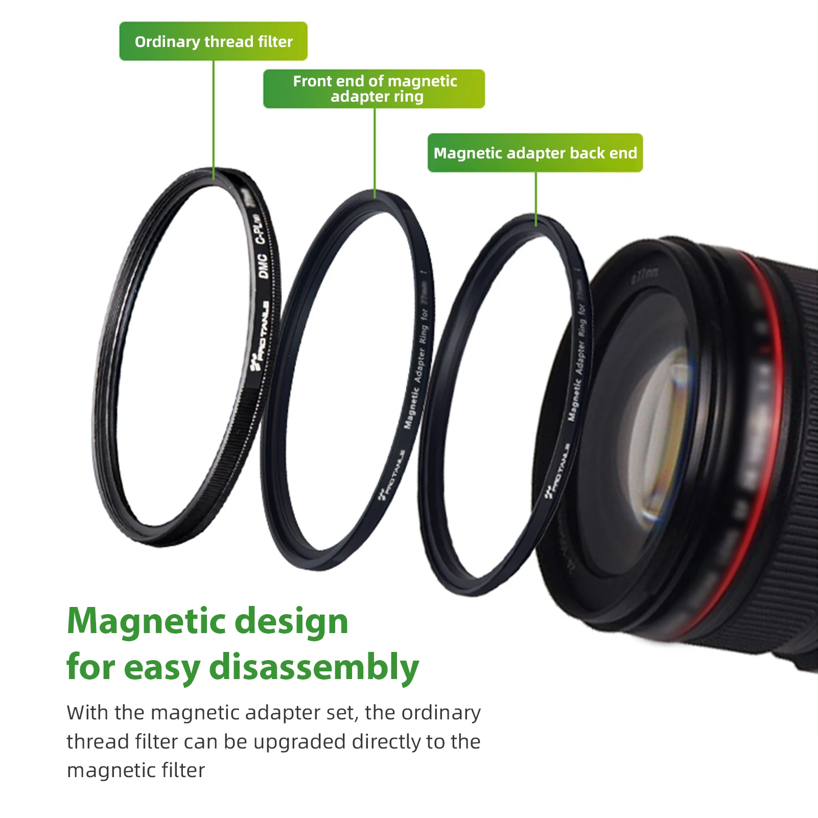 PRO TANLE Magnetic Filter Adapter Ring Kit 72mm Ring Adapter Filter and Lens Magnetic filter step up rings lens adapter lens filter adapter ring