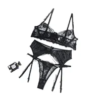 Soutien-gorge push-up brodé en dentelle pour femmes, sous-vêtements sexy, soutien-gorge, ensemble de lingerie, culotte, V profond, haut rassemblé, nouveau 4