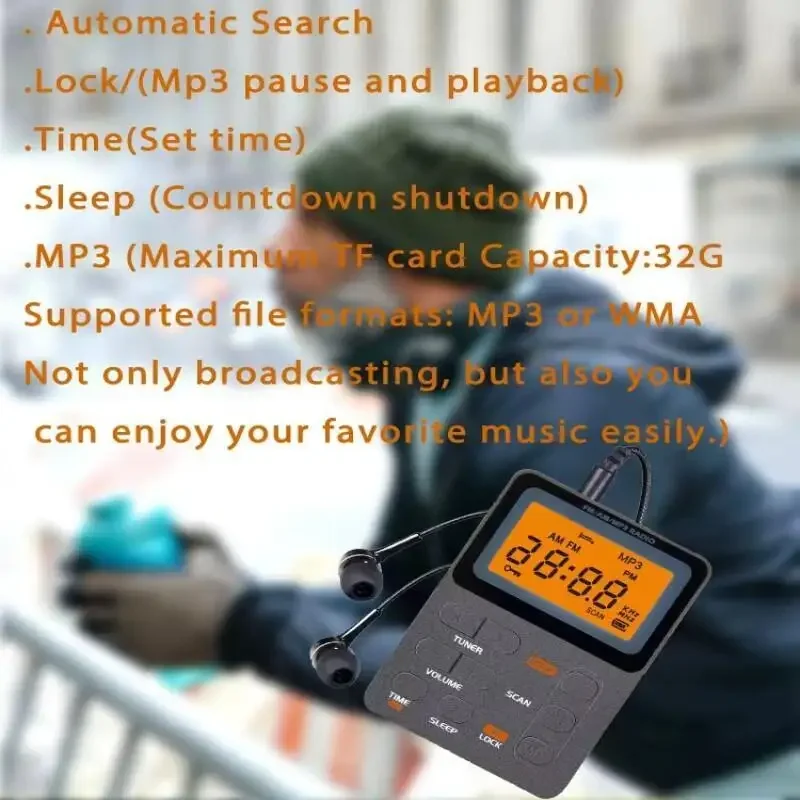 Portable AM FM Digital Radio with Stereo Earphone for Outdoor Use