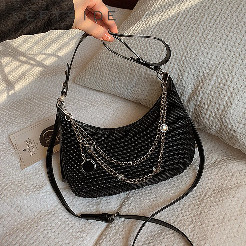 

LEFTSIDE милые маленькие дизайнерские черные сумки для женщин 2024 Y2K стильные сумки и кошельки кожаная сумка через плечо с цепочкой