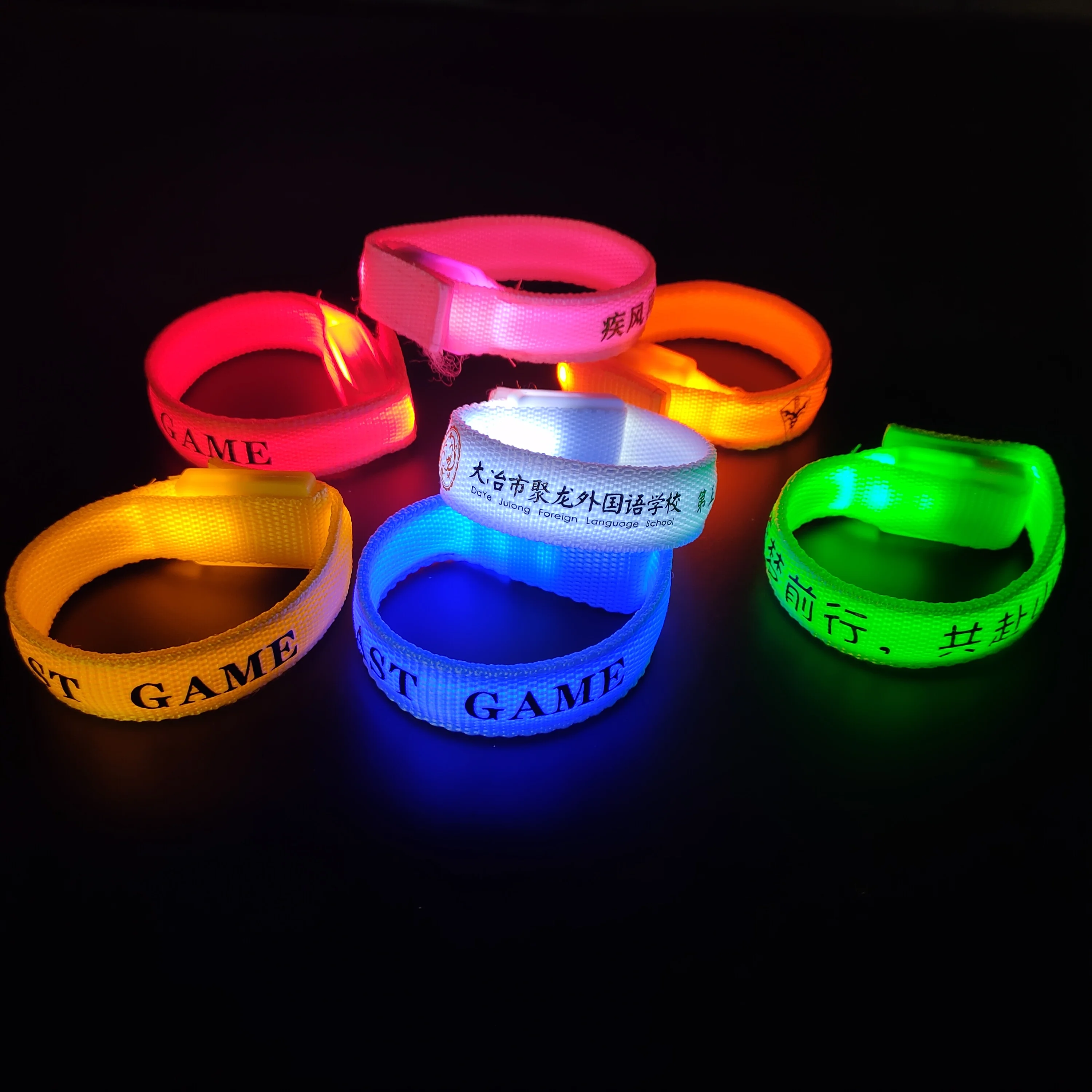 

10pcs Plain Solid Color Nylon Light Up Wristband , Glow In Dark LED Bracelets for Running & Events & Festival