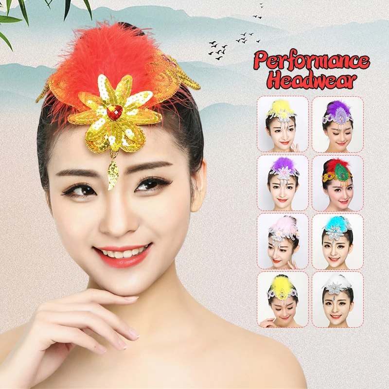 Lady Kids Dance Headdress Stage Performance Hair Accessories Tiara Headpiece Yangko Latin Dance Classical Head Flower