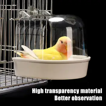 Baño de pájaros colgante transparente para jaula, accesorios para jaula de pájaros, loros, bañera, jaula de ducha para canario, periquito, cacatúa 1