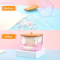 Makeup Bamboo Cotton Swab Storage Box with Lid Small Earpick Dispenser Clear Transparent for Toothpicks for Cotton 2