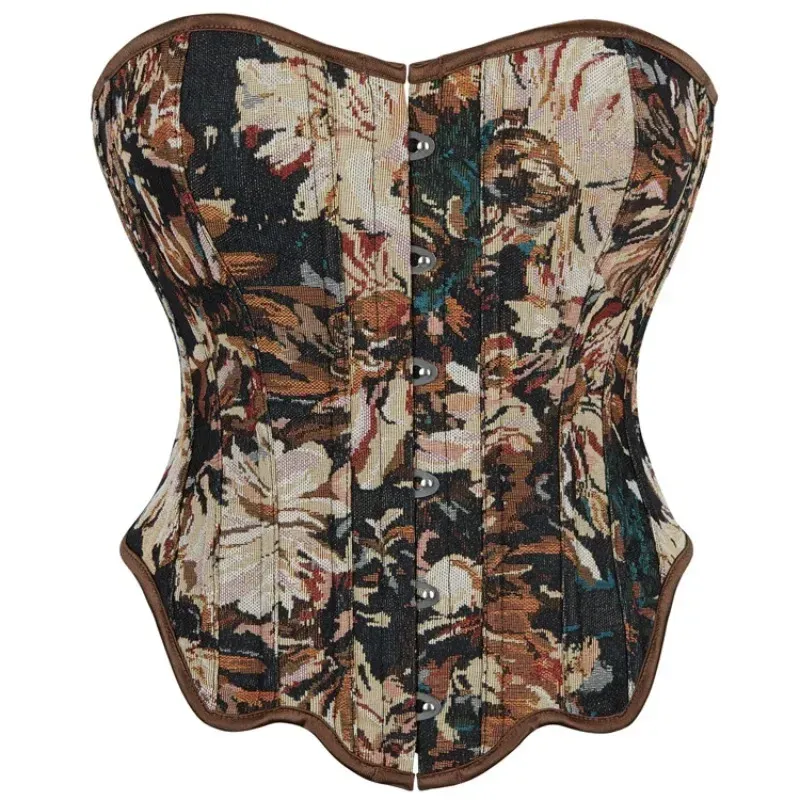 Sexy Floral Monet Overbust Bustier Corset Top for Women - Vintage Lace Up Waist Trainer Summer Slimming Shapewear Oil Painting