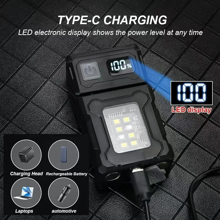 LED Flashlights Multifunctional COB Flashlight Ajustable Angle Outdoor Torch Portable Keychain Light Magnetic Camping Warning Lamp