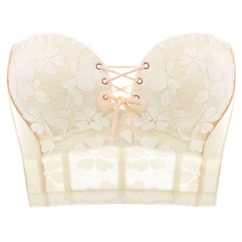 Strapless Bra Women's Thin Summer Push up Wireless Bra Beauty Back Underwear Women's Adjustable Big Chest Anti-Sagging