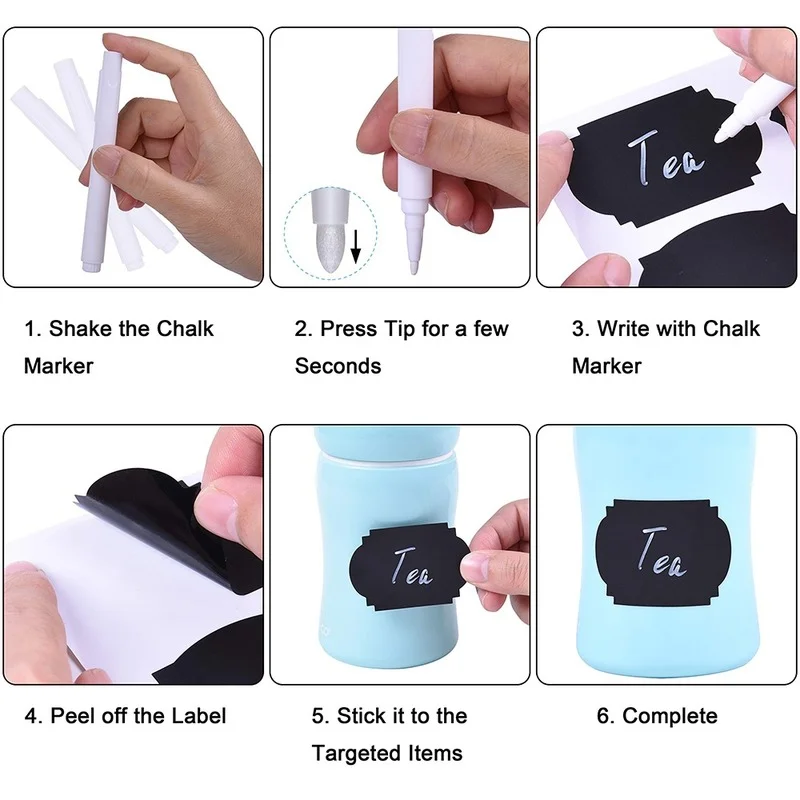 8-108pcs/Set Chalkboard Labels Spice Sticker Organizer Label for Household Kitchen Jars Bottles Blackboard Stickers with Pen