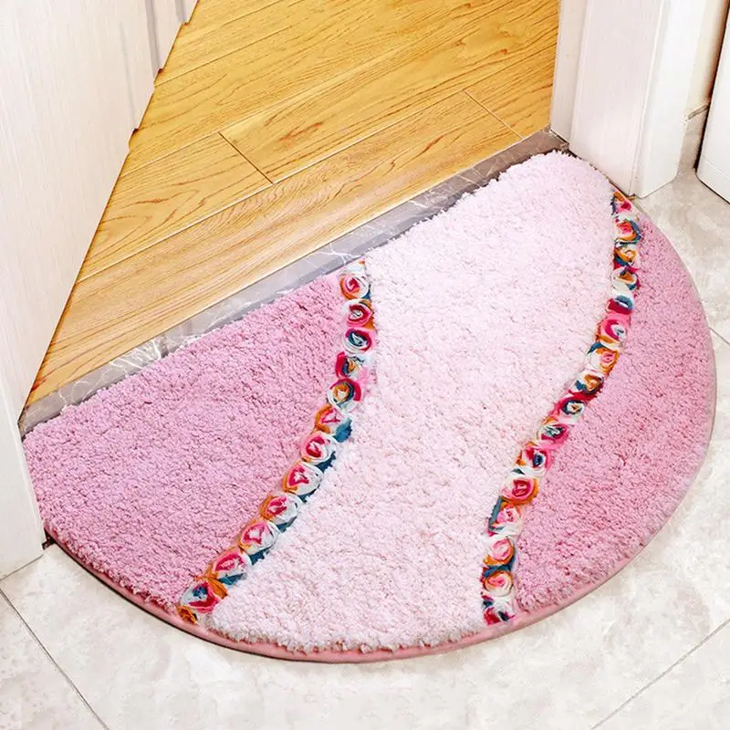 

Rose Area Rug Flower Print Rug Machine Washable Non-Slip Rugs Absorbent Half Moon Rugs Floor Mats Portable Bathroom Rugs