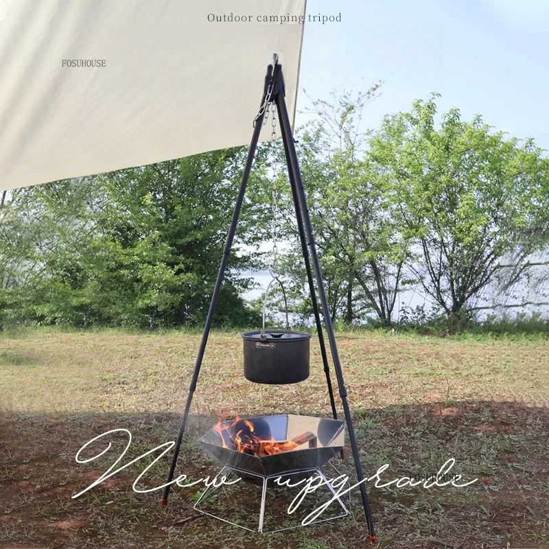 Outdoor Camping Fire Pits Tripod Campfire Rack Portable Burning Fire Table Grill Stove Outdoor Camping Cooker Grill Stand C