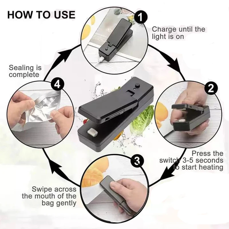 Xiaomi Charge Sealer Bag Plastic Package Sealer Heat Food Close Bags Portable Sealing Machine Thermal Bag Sealer Storage Food