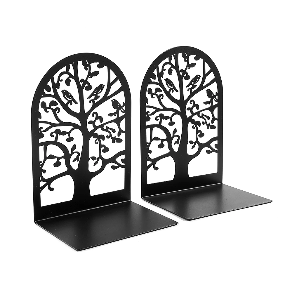 2Pcs Bird Group Bookends Tree of Life Bookends Metal Heavy Duty Desktop Home Office Supplies Storage Books Gift for Book Lovers 4