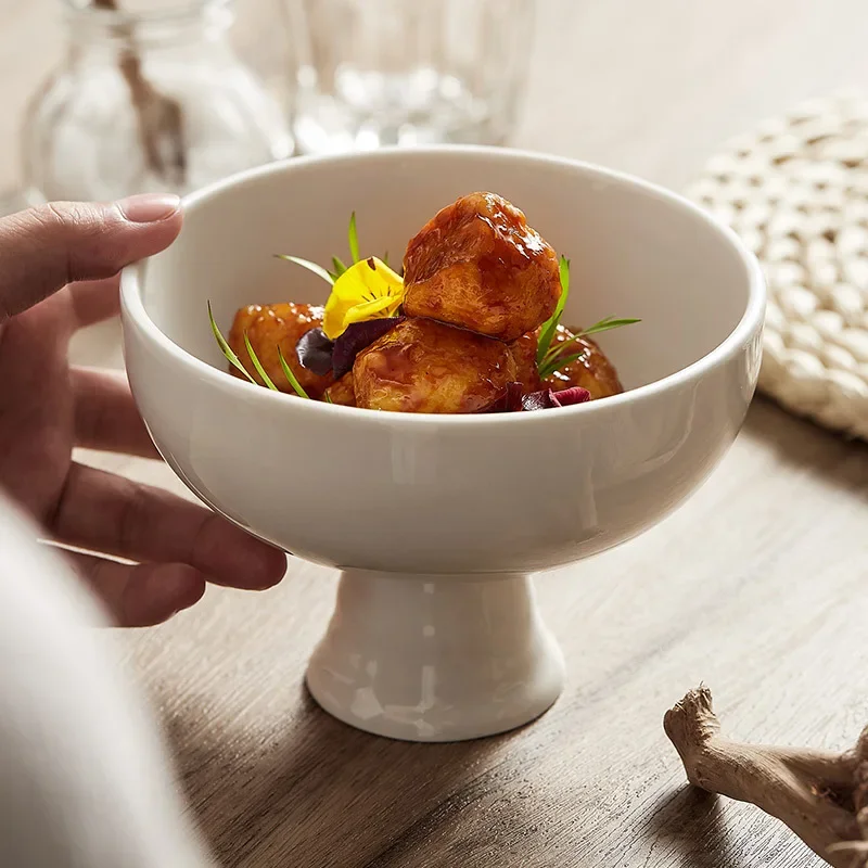 Japanese-Style Ceramic Tall Bowl Home Small Soup Bowl Ice Cream Cup Hotel Restaurant Tableware Dessert High-Grade Swing Plate