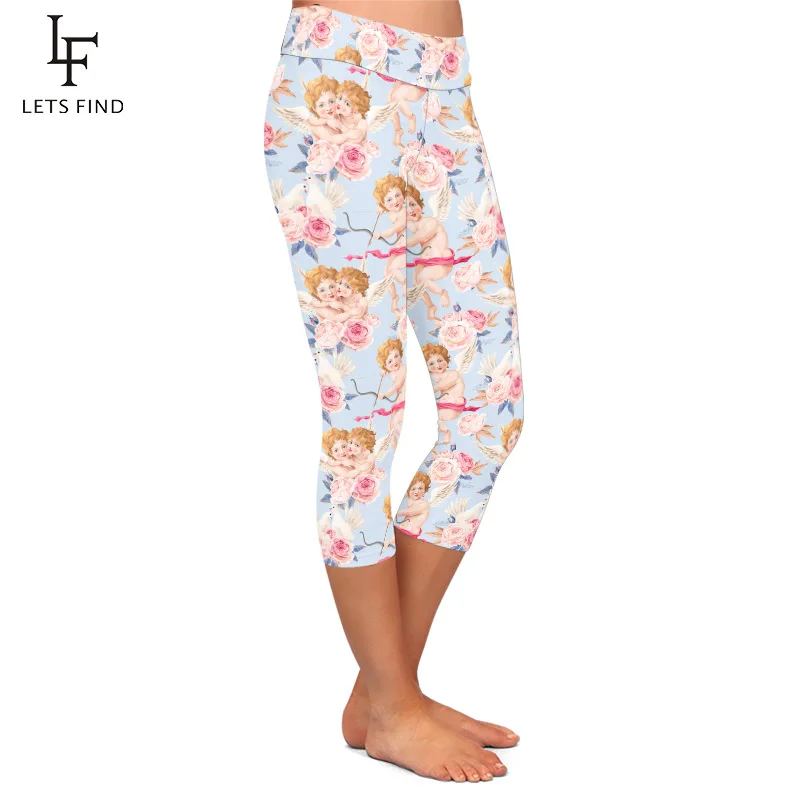 LETSFIND High Quaility 3D Cute Baby Milk Silk Print Women Soft Capri Leggings High Waist  Fitness Elastic Leggings