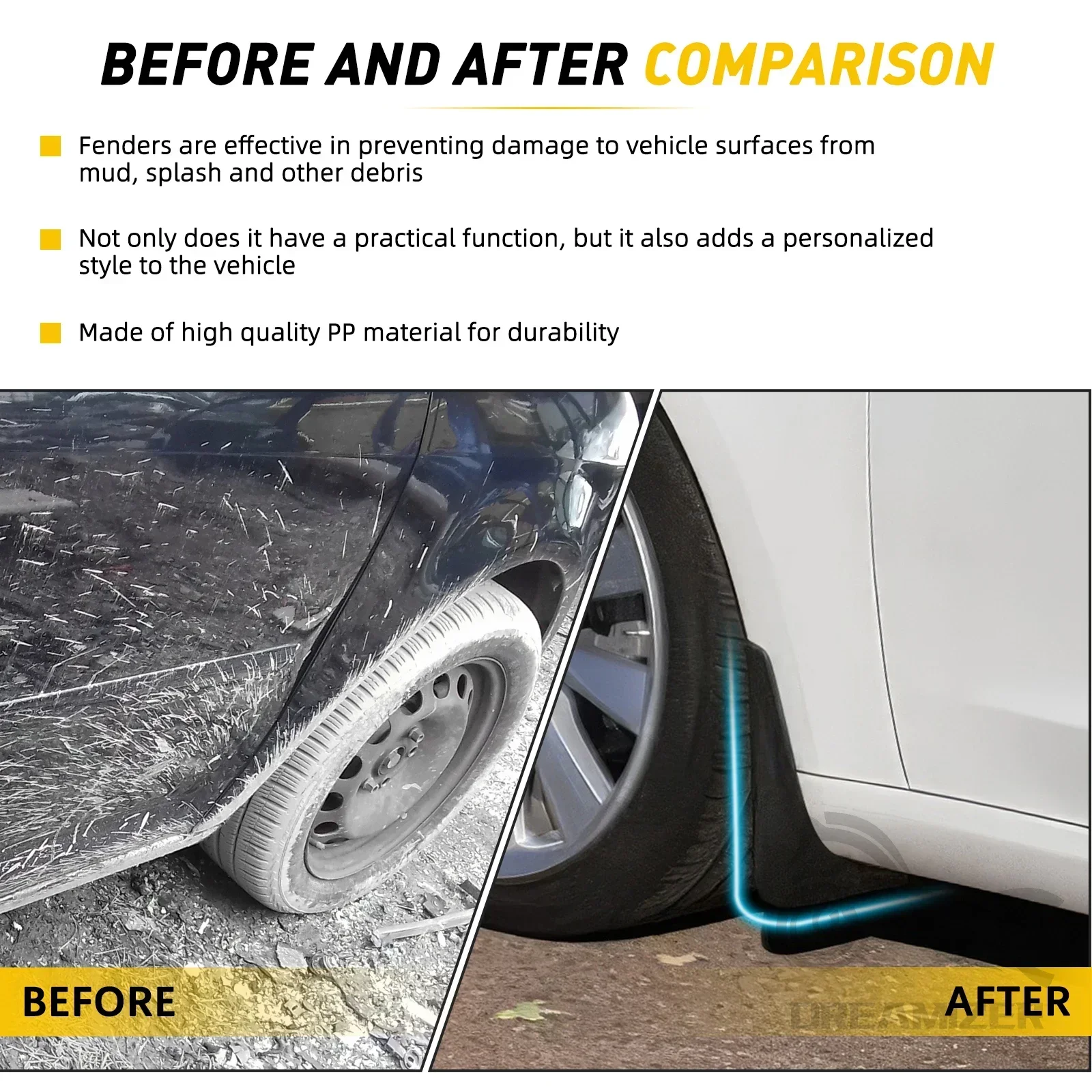 Jeseny Parafanghi Universali In Gomma Morbida Per Auto - 2 Pezzi Antifango Anteriori E Posteriori - Antispruzzo E Antimosche
