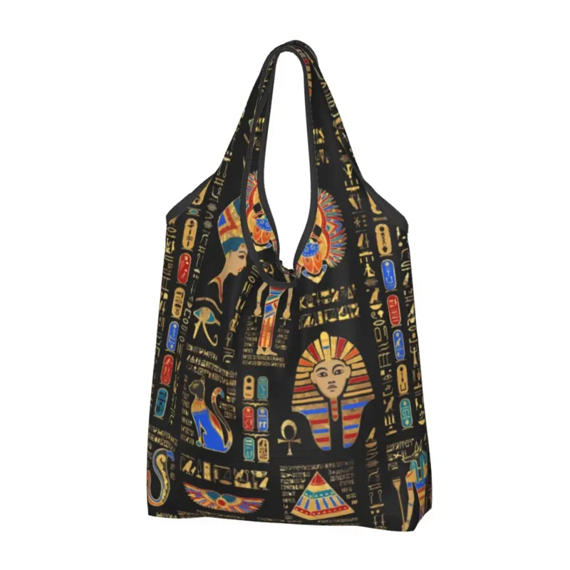 Egyptian Hieroglyphs And Deities Grocery Tote Shopping Women Custom Egypt Shopper Shoulder Bags Large Capacity Handbag fashion large capacity straw woven tote bags summer casual pu leather single shoulder women shopping commuter handbag wholesale