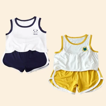 Set per Bambini, Completo Estivo per Bambini, Abbigliamento Estivo per Bambini, T-Shirt in Cotone per Neonati, Canotta e Pantaloncini, Senza Maniche