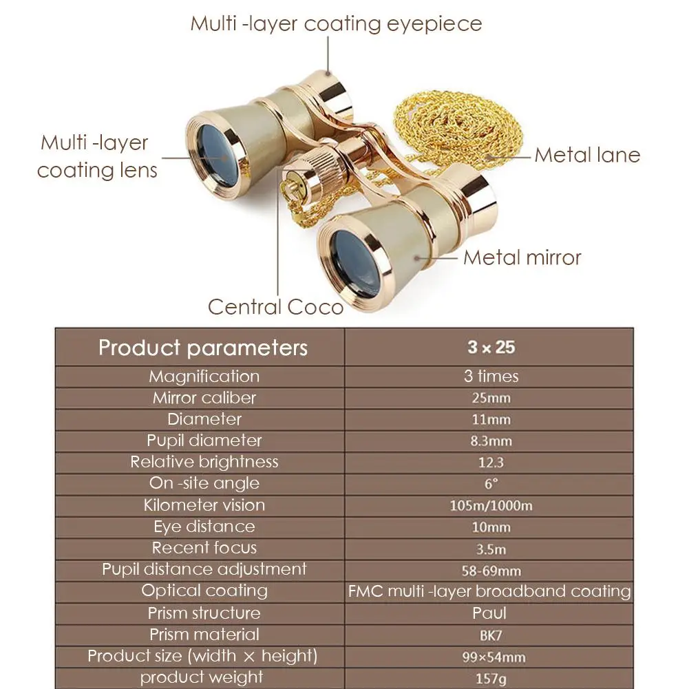 ANGEEK 3 x 25 Classic Foldable Opera Glasses Binoculars Metal Body With Chain Optical Lens Theater Telescope Retro Design Women Girls Gifts(White ANGEEK 3 x 25 Classic Foldable Opera Glasses Binoculars Metal Body With Chain Optical Lens Theater Telescope Retro Design Women Girls Gifts(White