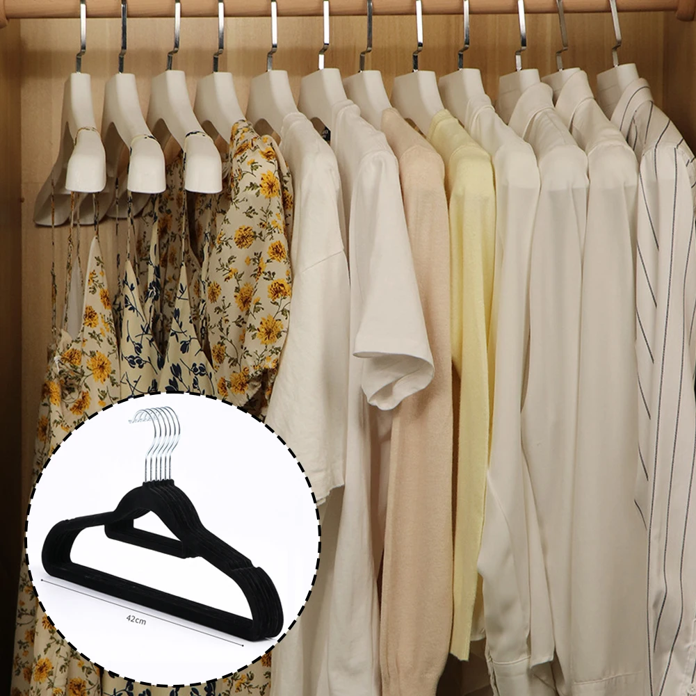 

10 Pcs Flocking Material Drying Hangers Anti-slip Practical Clothes Hanging Shelf For Bedroom