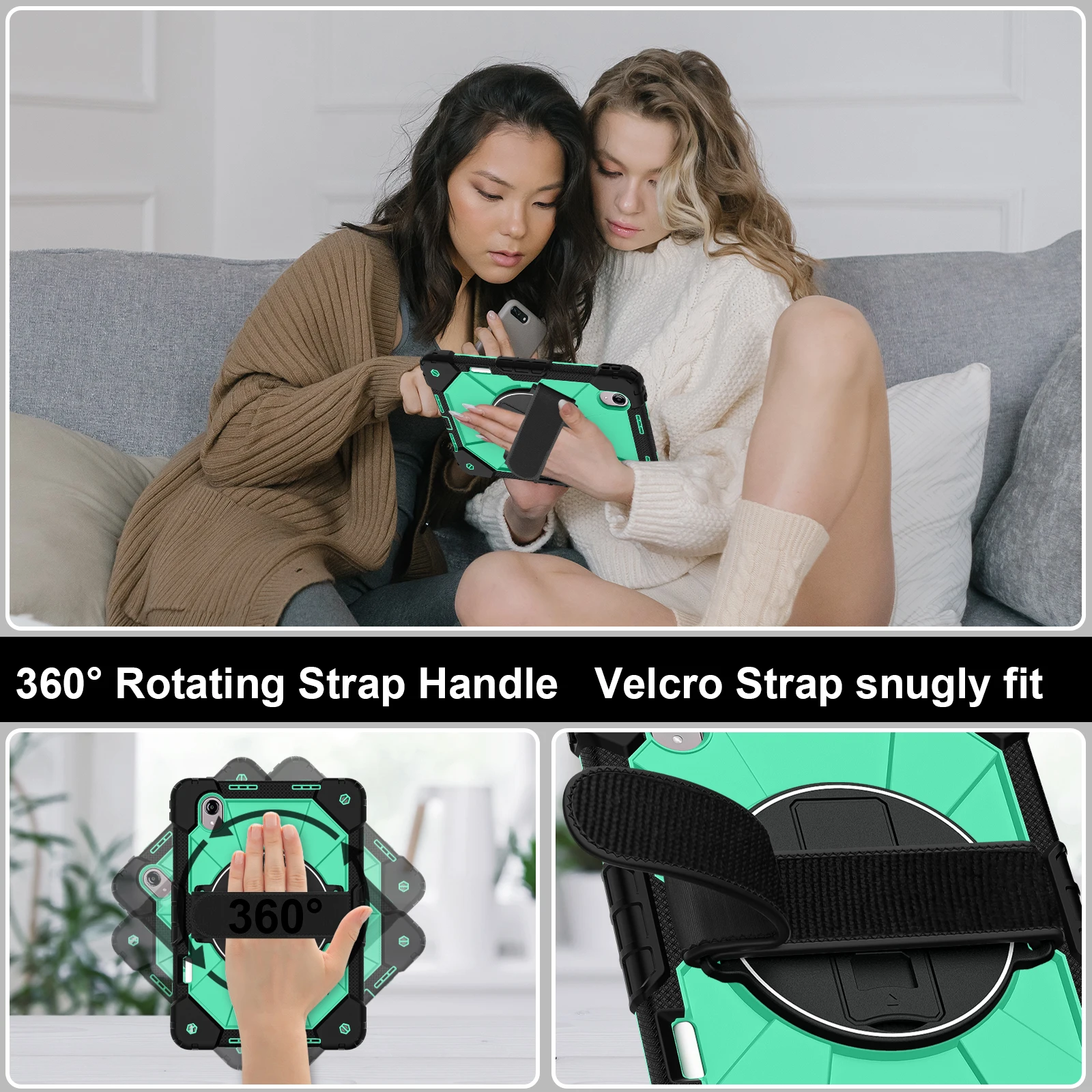 Shockproof 13 Tablet Case with 360° Rotation Stand and Shoulder Strap