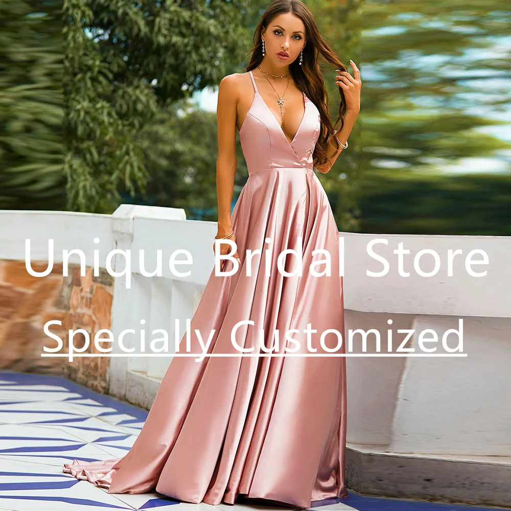 

Розовое Атласное Вечернее платье, элегантное привлекательное ТРАПЕЦИЕВИДНОЕ ПЛАТЬЕ с перекрещивающимися бретельками и шнуровкой сзади, платье с глубоким V-образным вырезом для выпускного вечера, 2023