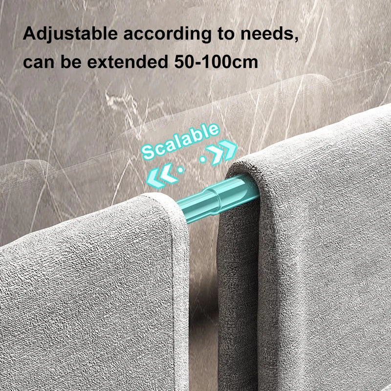 50-100CM Suction Cup Wall Towel Rack No Drilling Single Rod Retractable Towel Rack self-adhesive Storage Kitchen Bathroom towel rack