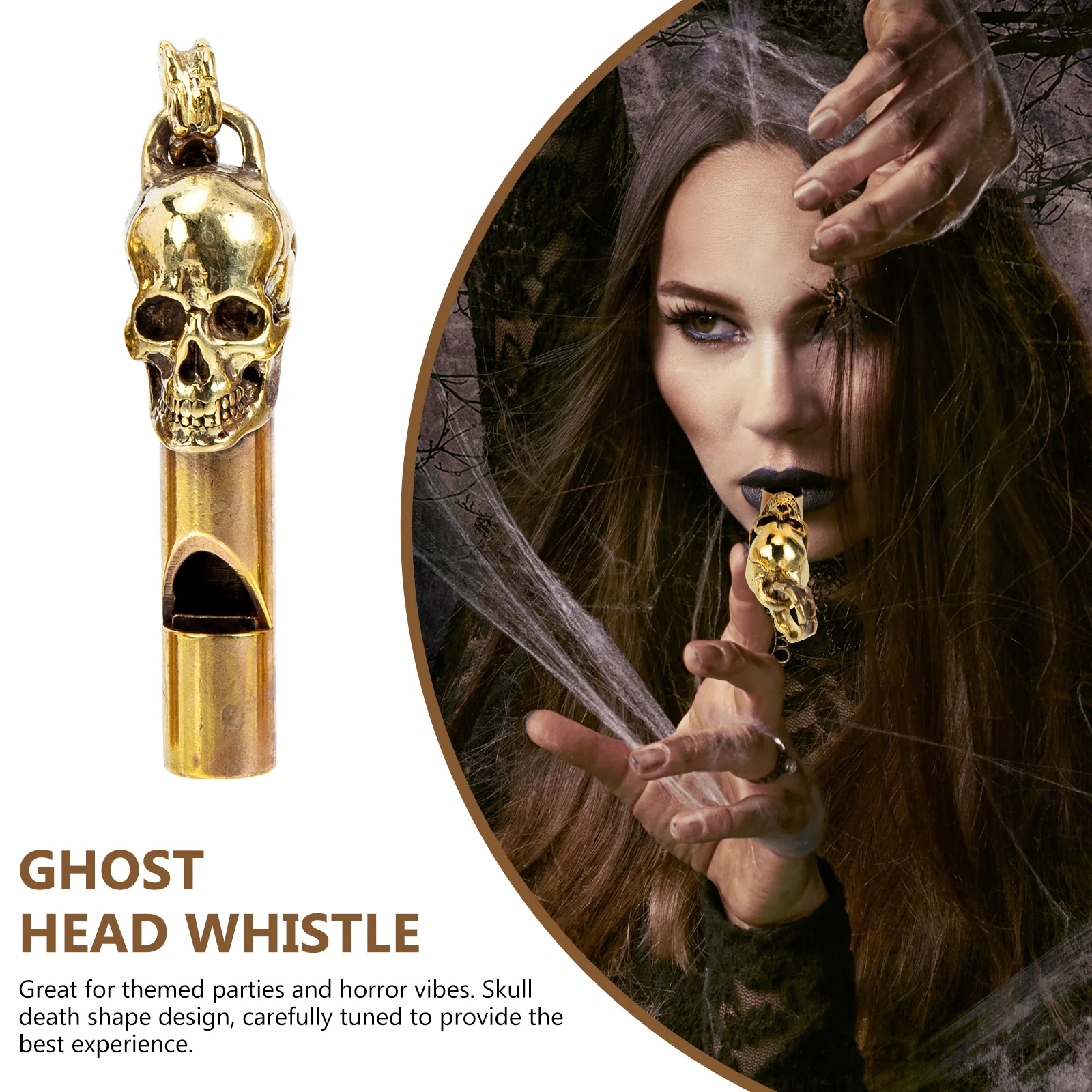Skull Head Whistle Copper Material Survival Camping Hiking Accessories Signal Spooky Themed Emergency Rescue 6Pcs