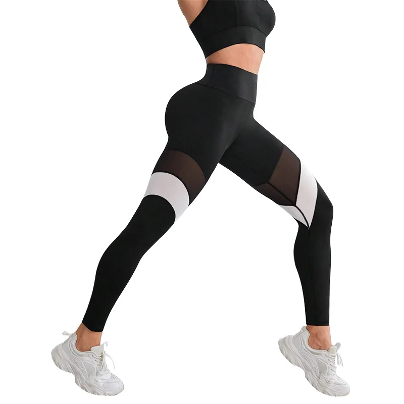 Mesh Colorblocked High Waist Yoga Pants Leggings for Women Tummy Control Workout Leggings for Women