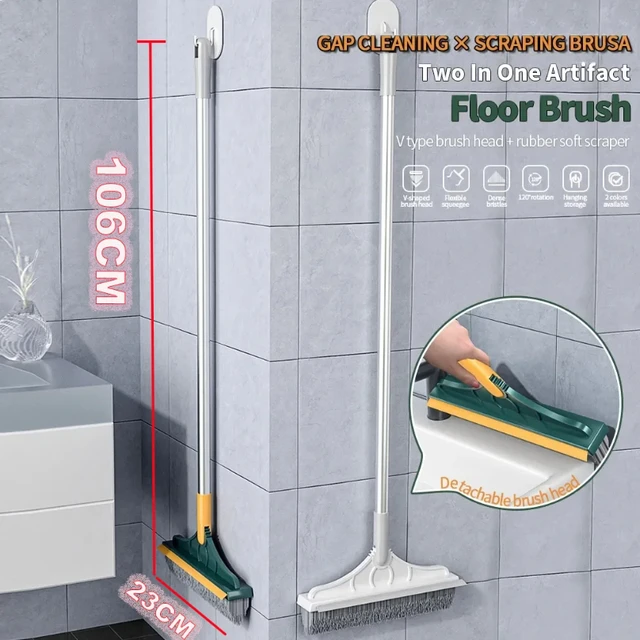 Spazzola per pulizia 3 in 1 Spazzola per pulizia Spazzola per bagno con manico lungo Spazzola per pavimenti rotante Spazzola per fessure 5