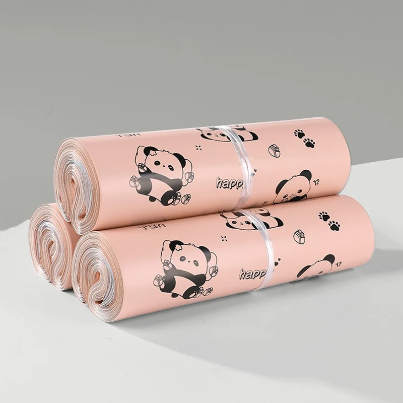 17x30cm/25x35cm Lotus Pink Express Bag Cute Panda Print Courier Bags Good Luck Shipping Mailing Envelope Gift Pouches 10Pcs