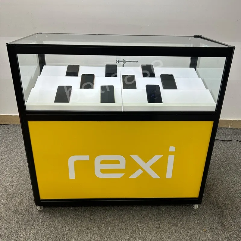 Custom. mobile 상점 인테리어 디자인 휴대폰 디스플레이 쇼케이스, LED 조명 유리 카운터 디스플레이, 휴대폰용