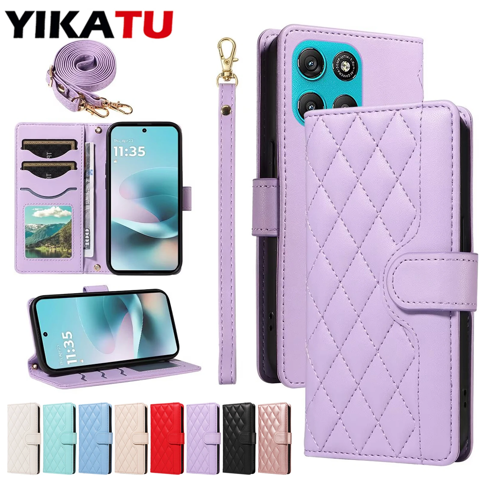 Leather Wallet Phone Case with Card Holder and Magnetic Closure