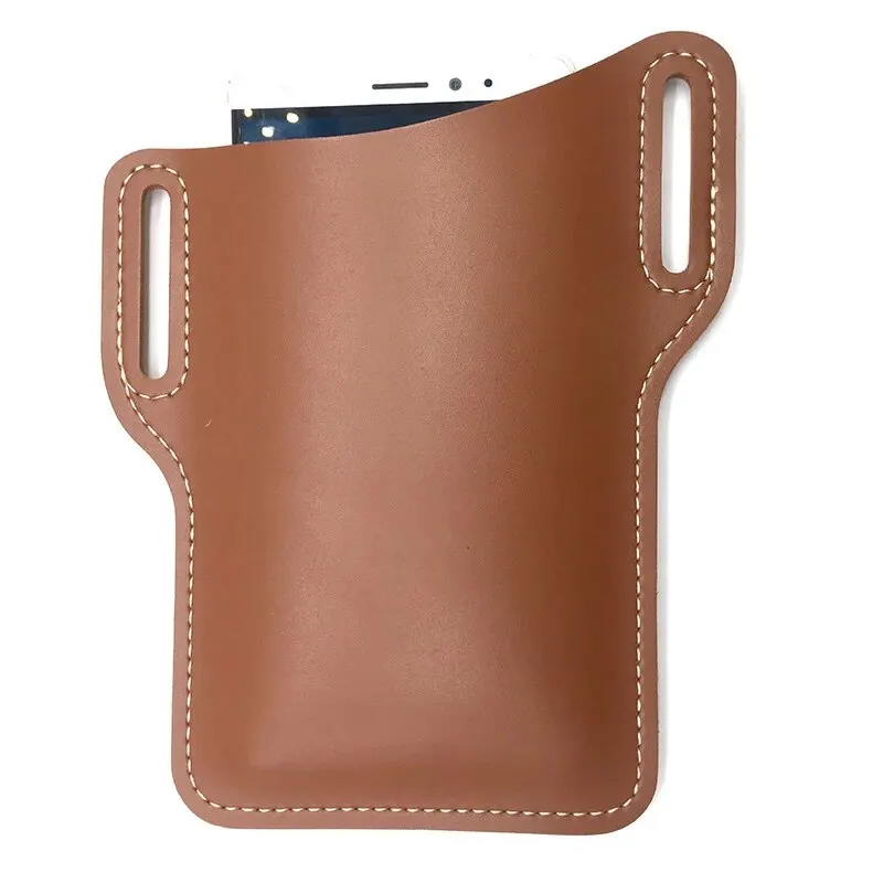 Phone Waist Bag 1PCS Retro Crazy Horse Leather Phone Waist Bag Wearing Belt Men Hanging Waist Bag Outdoor Sports Work Phone