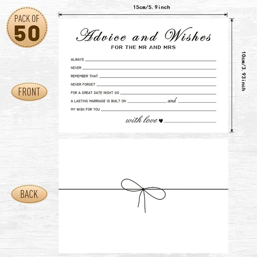 Greeting Cards Wedding Invitations Wedding Table Cards Wedding Name Cards Wedding Favor Tags Wedding Scratch Cards 50Pcs Advice Cards Note Marriage Advice Reception Decor Wedding Well Wishes Cards Bride and Groom Newlyweds Bridal Shower