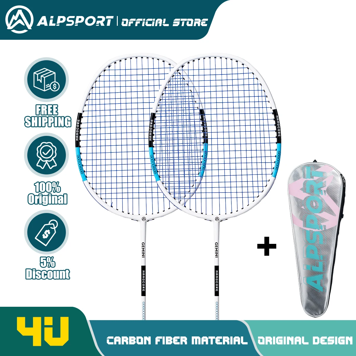 alpsport-gemini-4u-available-in-various-colors-mixable-colors-badminton-racket-t800-carbon-fiber-offense-max-28-lbs