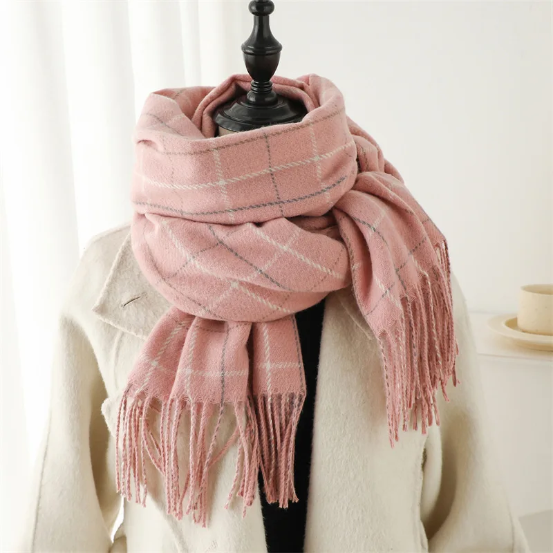 

Luxury Women Plaid Scarf 2023 Autumn Winter Scarves Neckerchief Thickening Warm Shawl Tassel Wrap Soft Fashion Hijab 200cmX65cm