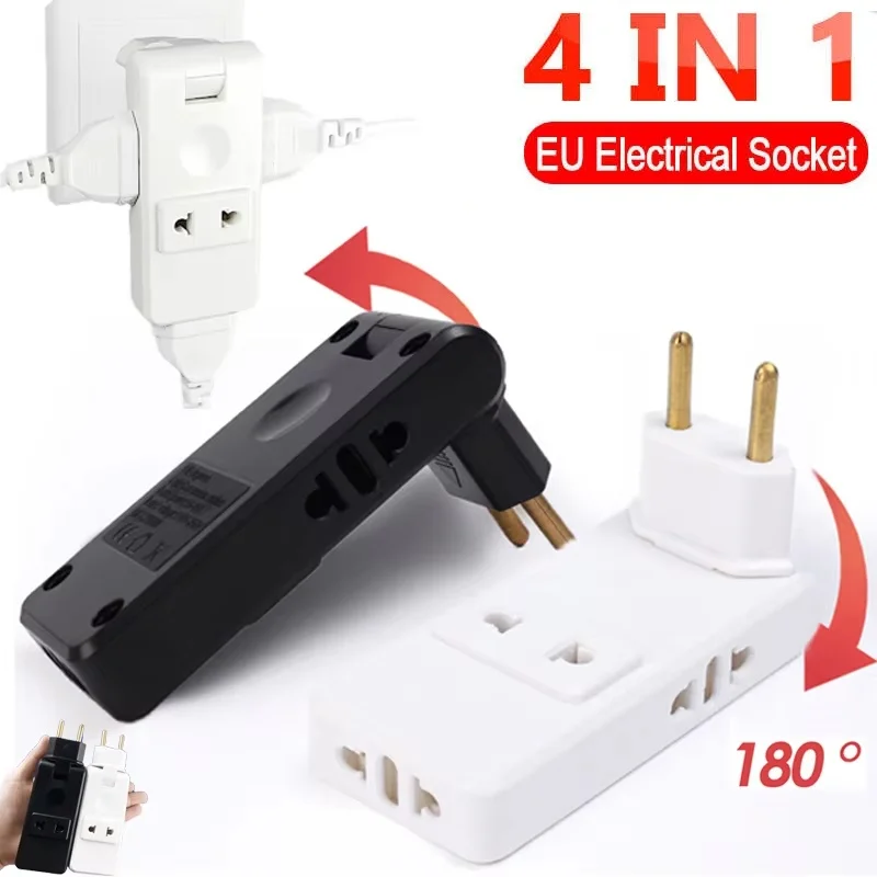 Compact 4-in-1 EU Travel Power Adapter with 180-Degree Plug Rotation
