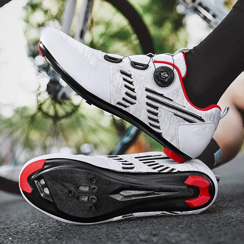 Men Cleat Shoes Breathable Lightweight Cycling Shoes Air Mesh Outdoor Racing Road Bike Shoes Self-Locking Pedal Bicycle Sneakers 4