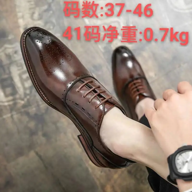 

Men's Shoes Autumn Brogue Casual Leather Shoes British Style Versatile Business Formal Wear Black, Hidden Elevator Work Fashion