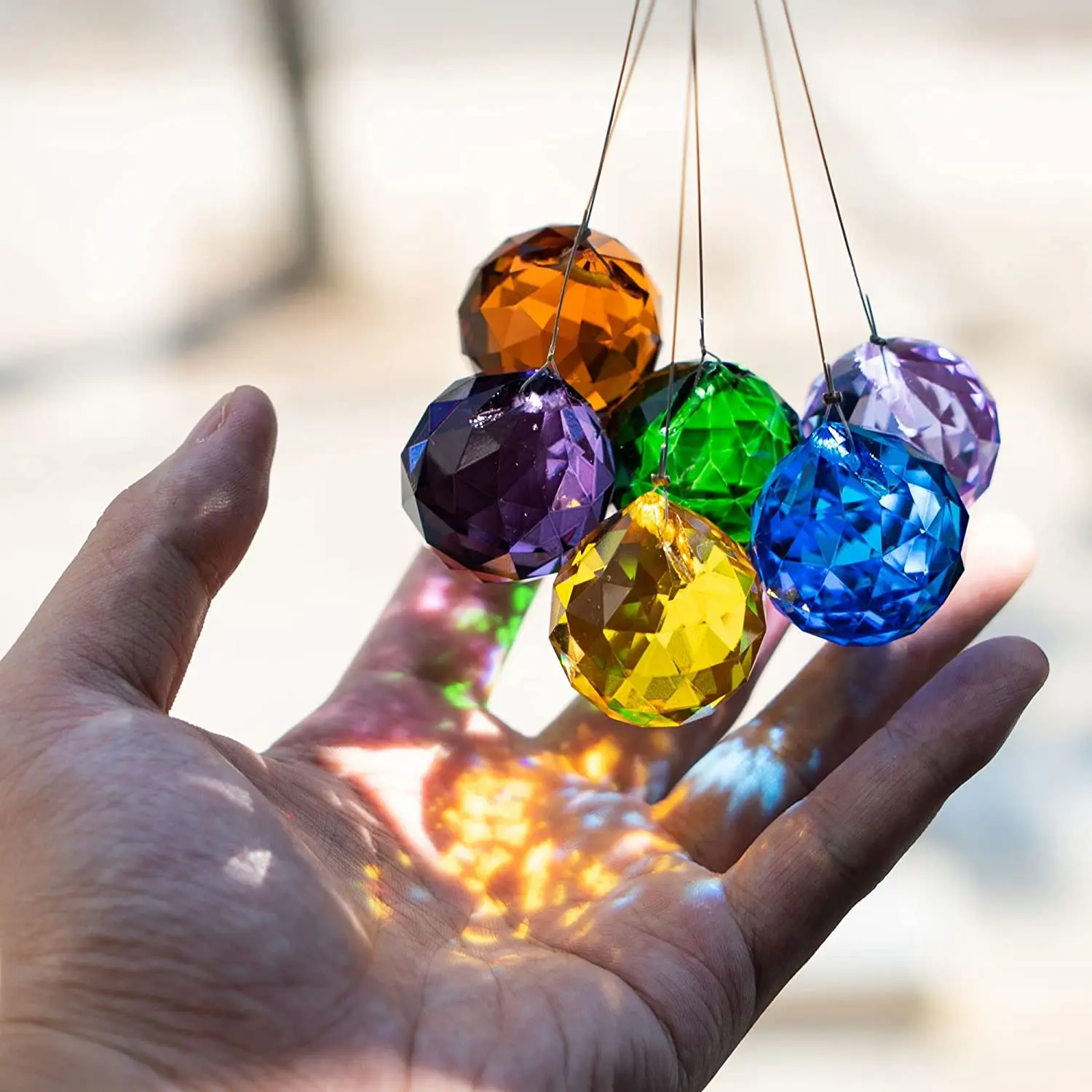 Cristaux colorés Pendentifs en verre Lustre Prismes Suspendu Pack De 4